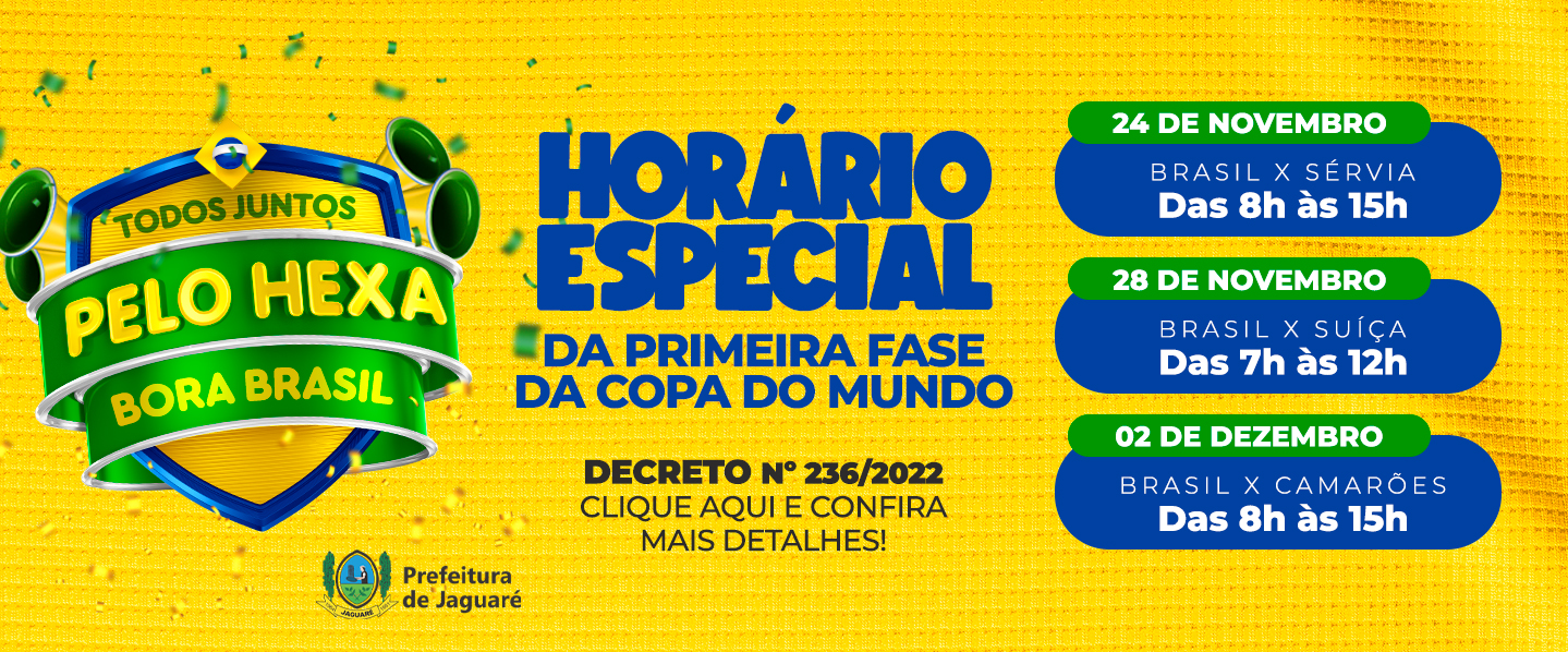 Horário da Prefeitura durante jogos do Brasil na Copa do Mundo, horarios  dos jogos da copa do mundo 2022 segunda fase 